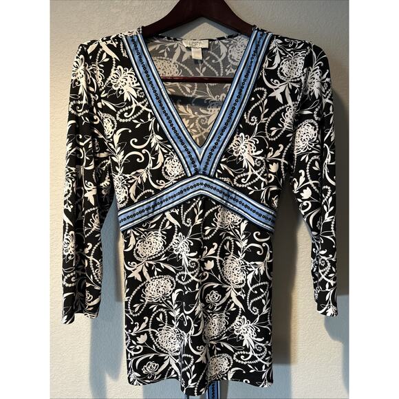 Ann Taylor Loft Women’s Large 3/4 Sleeve Blouse Top Floral Tie Waist Slimming - Picture 1 of 8